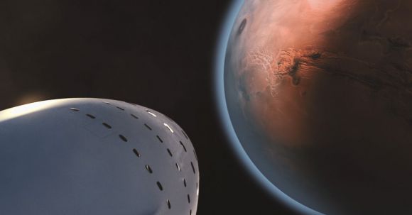Mars Colonization - White Space Ship and Brown Planet