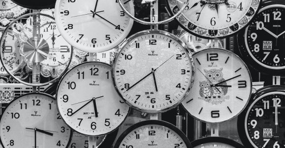 Time Travel - Black And White Photo Of Clocks