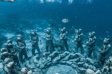 Atlantis Ruins Underwater - Grey Statues on Seabed